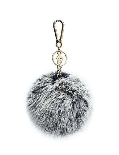 Pom Pom Keychain accessories for Women by Miss Fong,Keychains for Women,Cute Keychain,Puff Ball Key Chain Women,Bag charms for Handbags Fur Ball in Fox Fur (Grey-Large)