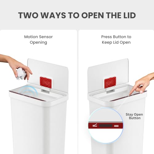 Image of iTouchless 13.2 Gallon Sensor Trash Can with AbsorbX Odor Filter, Durable Dent-Proof Construction, Slim and Space-Saving Automatic Recycle Bin for Kitchen, Home Office, Garage, Business, White Plastic