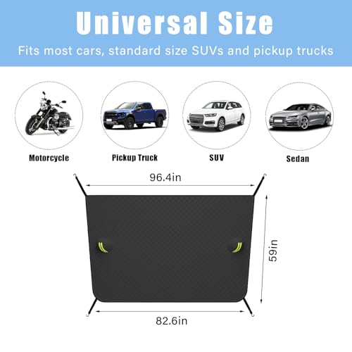 Image of Yourkar Car Windshield Cover for Snow and Ice, Magnetic Windscreen Snow Covers with Side Mirror Cover, Universal Windproof Cover for Automotive Windshield, Car Accessories (Black)