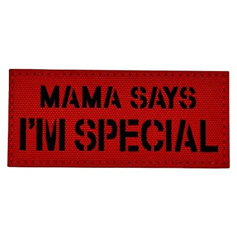 Mubal Mama Says I'm Special Reflective Tactical Military Patch, Applique Morale Patches,Hook & Loop Backing,for Dog Vest Harnesses,Hat,Backpacks,Jackets,Red Cover