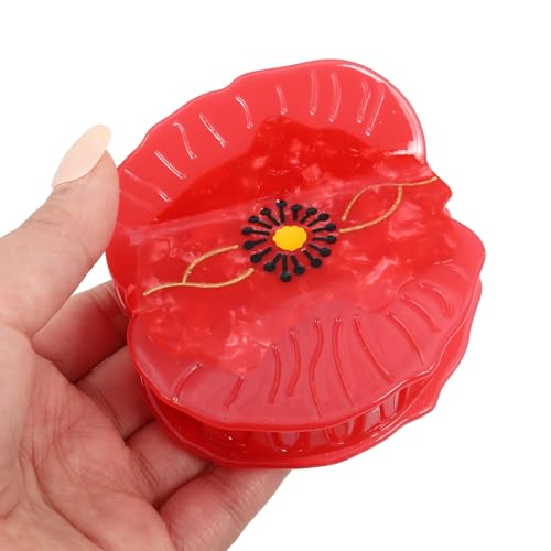 Red Poppy Flower Hair Claw Clip, 1 Piece, Personalized Hair Claw for Women