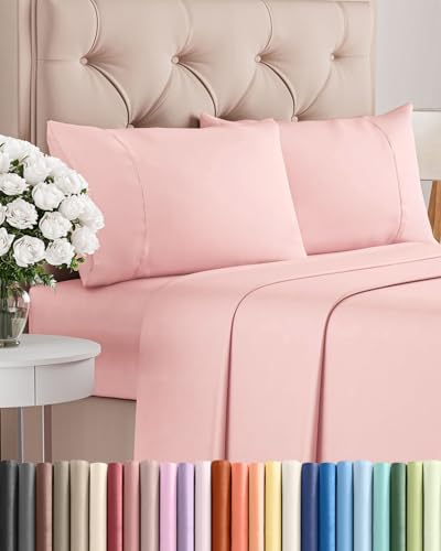 Image of Twin 4 Piece Bed Sheet Set - Comfy, Breathable & Cooling Sheets - Baby Pink | Ultra Soft Hotel Luxury Bedding Set with 8-16 Inch Deep Pockets, 1 Flat & 1 Fitted Sheet & 2 Pillowcases, Wrinkle & Fade Free
