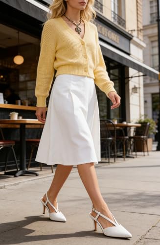 Image of Slingback Kitten Heels for Women Closed Pointed Toe Pumps Dress Shoes with Buckle Strap Comfortable Slip On Sandal Heels for Work Party Wedding