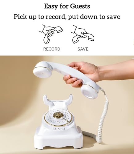 Image of RetroVox Audio Guest Book Wedding Phone Guestbook and Signage Guest Audio Message Book, Vintage Style for Wedding Reception, Bridal Shower, Baby Shower(Black & Sign Holder D)