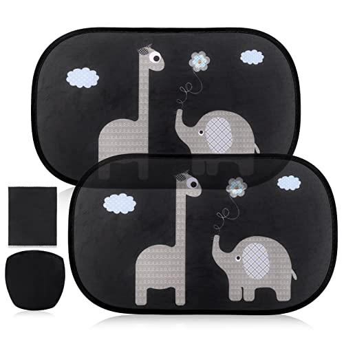 Hejo Parasol Coche Bebé, 50x30cm para Proteger los Rayos UV, 2 Pcs (Elefante+Jirafa) Parasol Coche Bebe para Bloqueo de Rayos y Luz Solar, Diseño Autoadhesivo de Absorción Electrostática, con Bolsa Cover