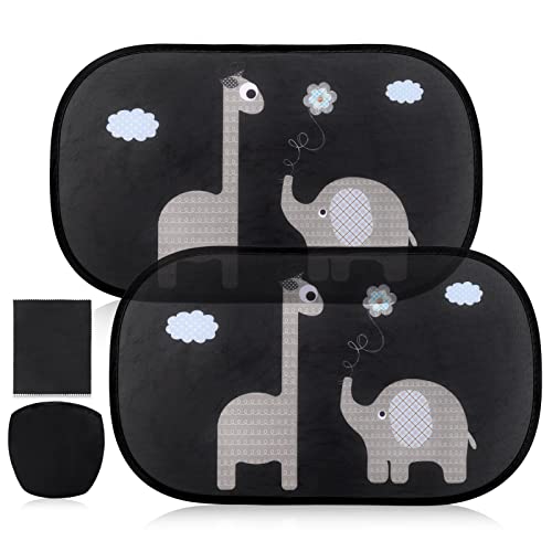 Hejo Car Window Shades for Baby, 50x30cm for Full UV Protection, 2 PCS (Elephant+Giraffe) Car Sun Shade for Baby Pet UV and Sunlight Protection, Electrostatic Adsorption Self-adhesive Design, with Bag