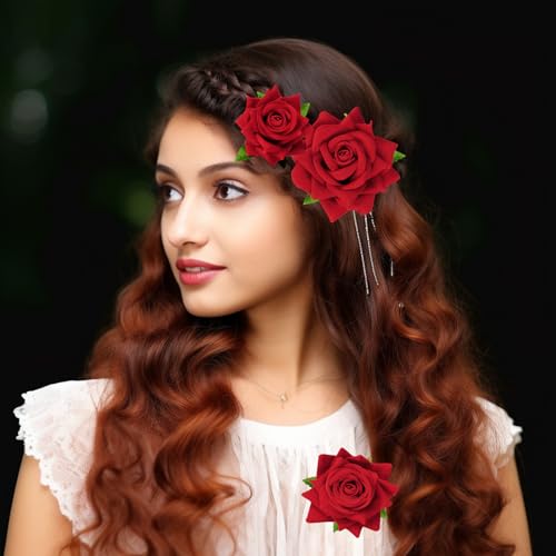 6 Pinzas para el cabello con flores de rosa Topbuti miniatura 5