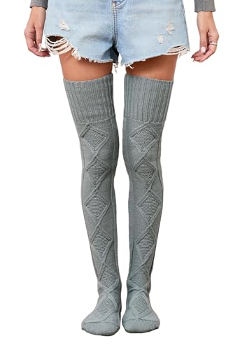 Image of Leoparts Women's Cable Knitted Thigh High Boot Socks Extra Long Winter Stockings Over Knee Leg Warmers