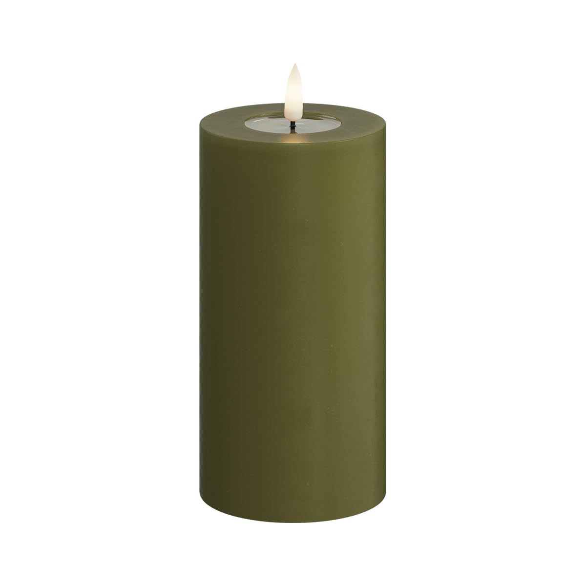 Deluxe Homeart Indoor Flameless LED Candle - Olive Green - with Real Flame™ Technology - Battery Powered Candle (7.5 x 15 cm) — image 1
