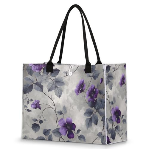 Purple Roses Tote Bag for Women Large Beach Bag Reusable Tote Bags for Work Travel Beach Shopping