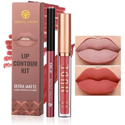 YOUNG VISION Liquid Lipstick & Lip liner Combo Set, Matte Lip Contour Kit - Durable, Waterproof, Kit de Labios Matte for Lasting Definition… Cover