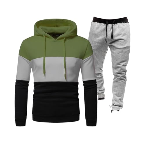 Conjunto de chándal para hombre, sudadera de manga larga con capucha y pantalones deportivos, conjunto de sudadera con capucha y pantalones deportivos casuales con bloqueo de color, conjunto completo