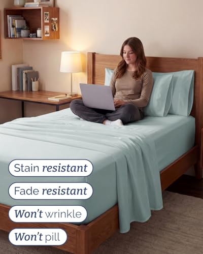 Image of Extra Deep Twin XL Sheet Set - 4 Piece Breathable Cooling Sheets - Ice Blue | Hotel Luxury Bed Sheets Set, Easy & Secure Fit, Ultra-Soft, Wrinkle & Fade Free, Comfy Sheets Set with Extra Deep Pockets