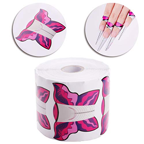 Makartt 500 PCs Nail Forms Nail Extension Guides for Poly Gel Acrylic Nail UV Gel Nail Extention Tips Form Guide Sticker French DIY Tool Butterfly -Shape S-09