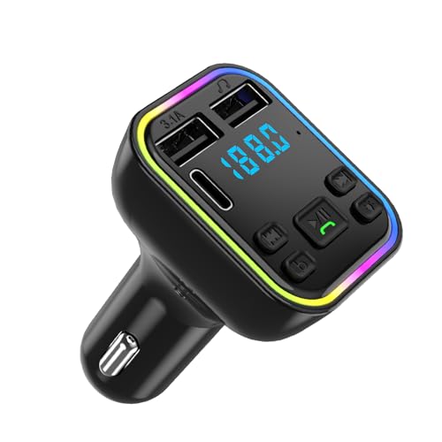 Transmisor FM Bluetooth 5.0, Manos Libres Adaptador Bluetooth Coche, Música Coche Bluetooth con Dual USB 12-24V/3.1A, Transmisor Bluetooth para Coche Soporte Tarjeta TF, USB, Llamada Manos Libres