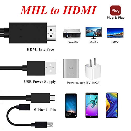 MHL Micro USB to HDMI Adapter Cable, MHL to HDMI Adapter for Android Devices, MHL to HDMI Adapter with 1080P Video Output, MHL to HDMI HDTV Converter Cable (5pin+11pin) - Thumbnail 5