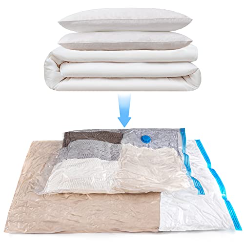 HEETA 6 Stück Vakuumbeutel für Kleidung(3 Jumbo+3 Groß) Vakuum Wiederverwendbar Kleiderbeutel mit Aufkleber und Whiteboard Marker Vacuum Aufbewahrungsbeutel Bags für Bettdecken und Kopfkissen usw Cover