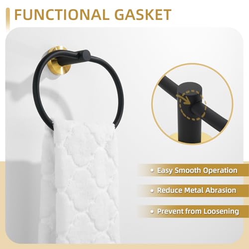 Image of Angle Simple Towel Ring Swivel, Stainless Steel Bathroom Hand Towel Holder Rack Hanger for Wall, Black and Gold