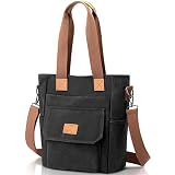 VOBUKE Sacs à main Femmes Toile Grand Capacité Bandoulière Rétro Sac Cabas Loisirs Sac Telephone Portable pour Shopping Vie Quotidienne Voyage Travail Ecole Plage(Noir 32x32x13cm)