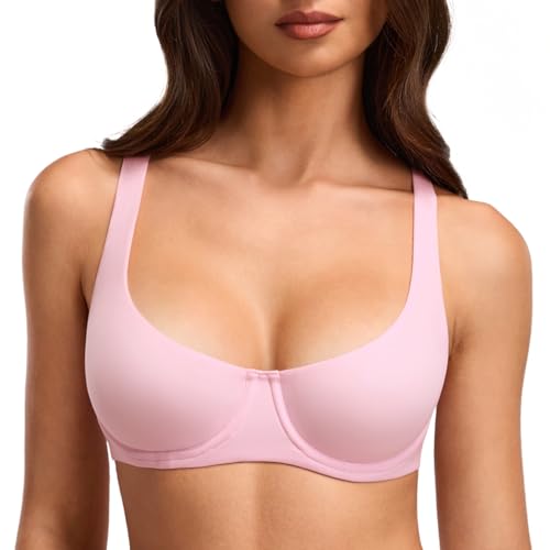 Image of DOBREVA Women's Unlined Balconette Bra Underwire Supportive Plus Size Smooth Scoop Neck