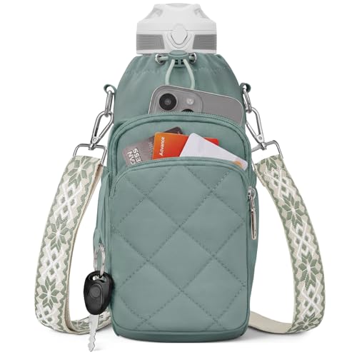 SYTRAH Water Bottle Bag CrossbodyInsulated Water Bottle Purse Crossbody Water Bottle Holder with Strap 40 oz Sling Bag for Walking Hiking Green