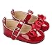 Siyova Scarpe Neonata Scarpe da Principessa per Bambini con Fiocco Scarpe Battesimo in PU Tinta Unita Scarpe Primi Passi Scarpe Bimba Elegante Carino (Rosso, 6-12 Mesi)