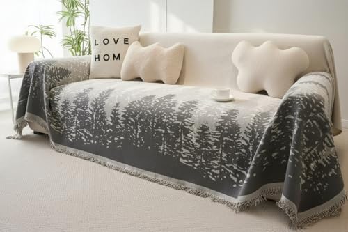 Image of The Furnishing Tree 3 Seater Reversible Chenille Sofa Cover, Double-Sided Luxury Throw, Anti-Slip Couch Cover, Soft & Comfortable Sofa Towel for All Seasons, Grey & Ivory