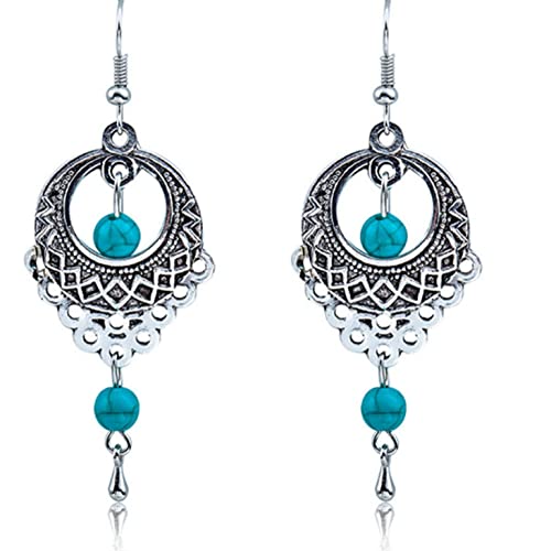 Pendientes Mujer Largos, Pendientes Bohemios Para Mujer Colgante Calado Grabado Turquesa Estilo Étnico Vintage Pendiente De Gota Verano Playa Pendientes Colgantes Joyas Para Niñas Regalos De Mamá Cover