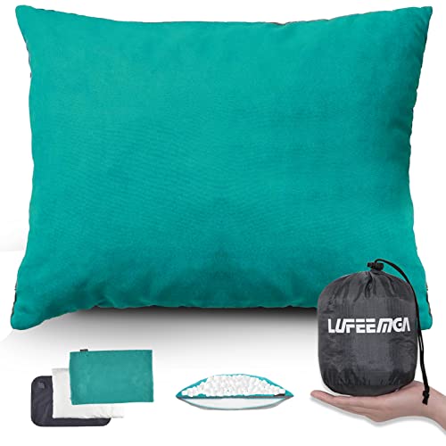LUFEEMGA Reisekissen 33 x 43 cm - Aufblasbares Camping Kissen, Kompaktes Ultraleichtes Outdoor Kopfkissen, Nackenkissen Pillow für Wandern, Backpacking, Flugzeug, Auto, Picknick, Strand (Malachitgrün)