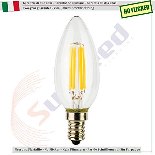 SUNSEED 10 X E14 6W (Equivalent to 60W) Sapphire Filament LED Candle Light Bulb C35 Warm White 2700K, Pack of 10 - Image 3
