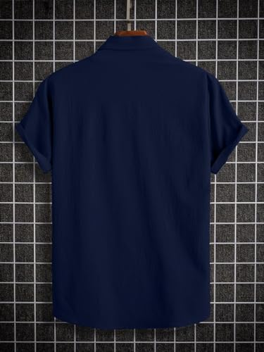 Image of ROYALICA Regular Fit Self Design Solid Spread Collar Casual, Formal Shirt for Men | Shirt for Men, Shirt for Men Design, Shirt, Shirt Gents, Shirts for Men (M, Navy Blue)