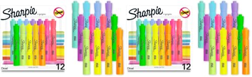 Image of SHARPIE Tank Highlighters, Chisel Tip, Assorted Fluorescent Colors, 12 Count - Back to School, Office, Teacher Supplies (Pack of 2)