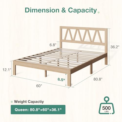 Novilla N-F14003-Q/12-NT Queen Bed Frame With Headboard Wood Queen Bed Frame thumb #1