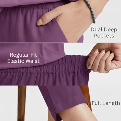 Image of DIGITAL SHOPEE Women Regular Fit Elastic Waist Full Length Cotton Formal Trouser for Casual Wear, Office Wear