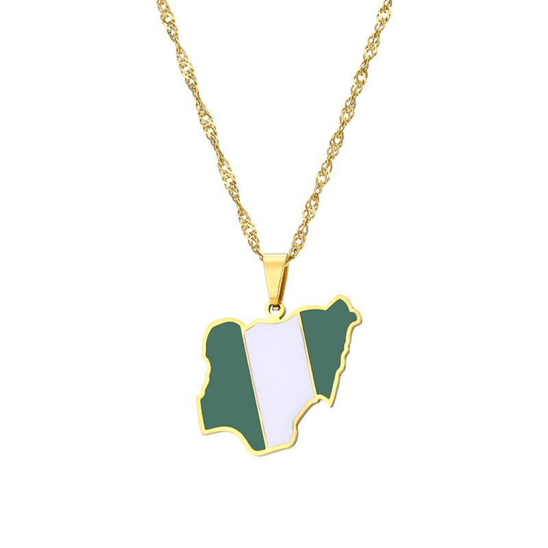 LUTAKU Nigeria Map and Flag Necklace for Women Men, Nigeria Necklace Pendant Charm, Stainless Steel Map Jewelry Accessories