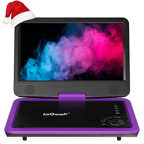 ieGeek Portable DVD Player 12.5", with 10.5" HD Swivel Screen, Car Travel DVD Players 5 Hrs Rechargeable Battery, Region-Free Video Player for Kids Elderly, Remote Control, Sync TV, USB&SD, Purple