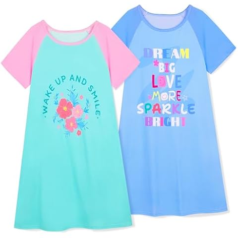 Play Tailor 2Pcs Girls Nightgowns Kids Pajamas Princess Nightgown Dress Sleepwear for Toddler Little Girls, Green/Blue, 10-11 Y Cover