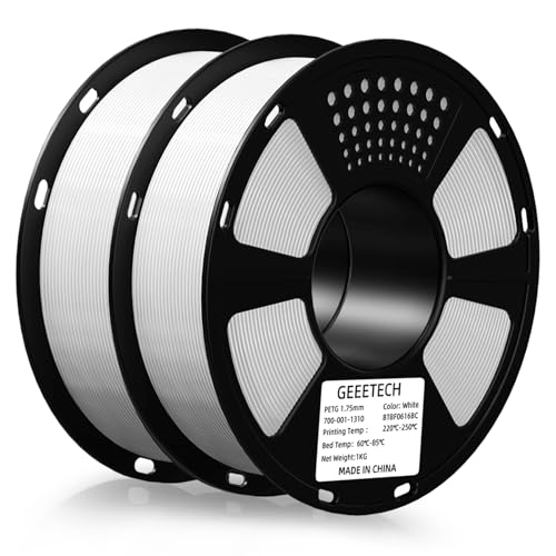 Image of Geeetech PETG Filament 1.75mm, 2kg (4.4lbs) / 2 Pack Upgraded High-Toughness 3D Printer Filament - ±0.02mm Accuracy, Neatly Wound Durable, Non-Clogging & Non-Stringing, Fits Most FDM Printers (White)