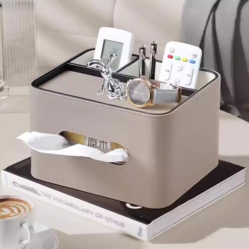 BDHD PUレザー製 ティッシュケース 卓上収納ボックス 多機能デスク整理ボックス リモコン収納 ペン立て 小物収納 北欧風デザイン おしゃれで実用的なティッシュボックス (レジャーラビット多機能収納ボックス,茶色)