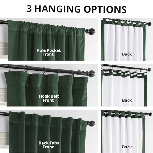 HPD Half Price Drapes Signature Velvet Thermal Blackout Curtains for Living Room 96 Inch Long (1 Panel) Rod Pocket Insulated Blackout Curtains for Bedroom Window Curtains, 50W x 96L, Blackforest Green