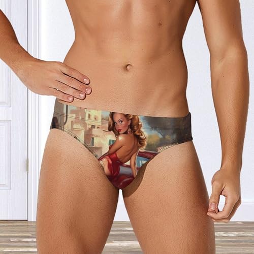 Pin-Up Vintage Post Mens Swim Briefs Sexy Bikini Swimwear Bathing Suits Trunks4