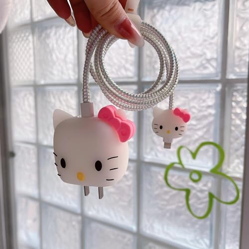 Image of Cartoon 3D Design Protective Case Compatible with Apple 18W - 20W USB-C Power Adapter Charger, Protective Cover for iPhone 18W & 20W Power Adapter Charger with Wire Saver. (Pink-Cat)