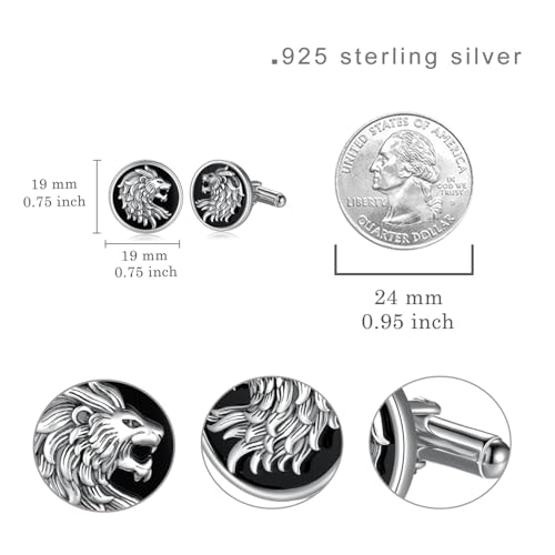 Cuff Links Mens 925 Sterling Silver Lion Cufflinks for Men Tuxedo Cuff Links Business Wedding Father's Day Jewelry Gifts for Men Father Husband4