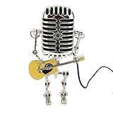 Asixxsix Vintage Mikrofon Gitarre Roboter Tischlampe, Aluminium Vintage Mikrofon Roboter Lampe...