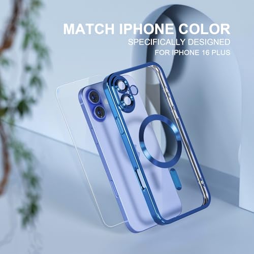 Image of Misea Magnetic for iPhone 16 Plus Case Compatible with MagSafe | [Never Yellowing] [Military Drop Protection] Full Camera Lens Protector Plating Soft Clear Phone Case for Women, Deep Blue