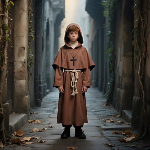 Disfraz completo de monje medieval para niños miniatura 5