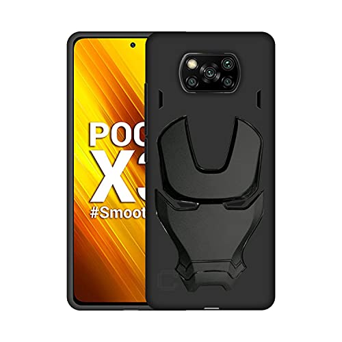 Image of COVERLY Official 3D Touch Feel Trending Marvel Avengers Logo Mask Soft Rugged Grip Silicone Iron Man Super Power Cartoon Movie Engraved Silicone Matte Back Cover for Xiaomi Mi 10i -Black