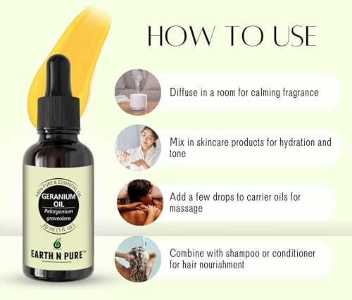 Image of Earth N Pure Geranium Essential Oil Natural and Therapeutic Grade for Skin - 100 ml