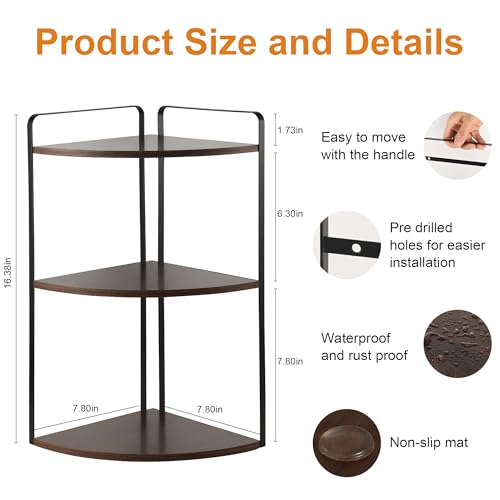 Image of 3 Tier Corner Bathroom Counter Organizer, Countertop Organizer, Makeup Organizer Countertop, Bathroom Storage Sink Shelf, Wooden and Metal Counter Shelf (Gray Brown)