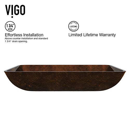 Rectangular Brown And Gold Fusion Glass Vessel Bathroom Sink Finish: Russet #TOP4